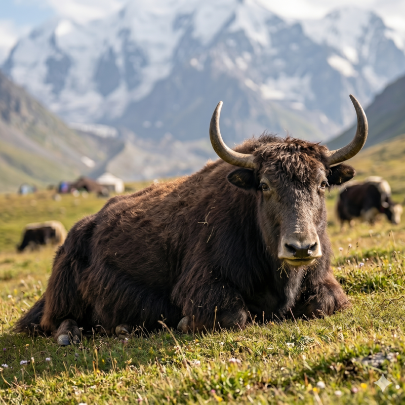 A nak grazing at 14,000 feet in the Himalayas